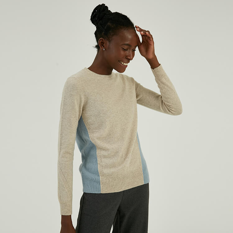 Winter Custom 100% Kaschmir Colorblock Pointelle Strickpullover Pullover