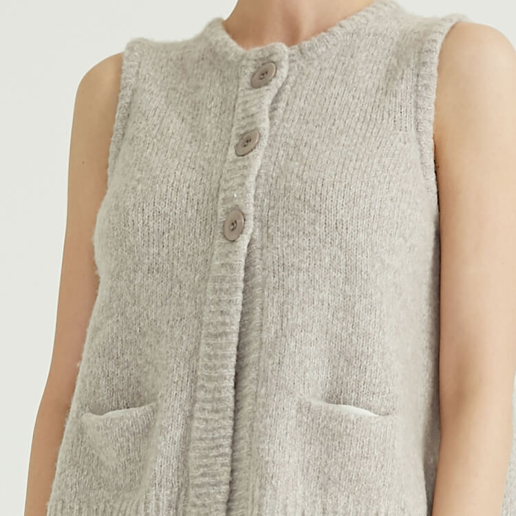 Damen-Weste Stilvolle graue Mohair-Pulloverweste mit Taschenrücken und doppelter Schnürung