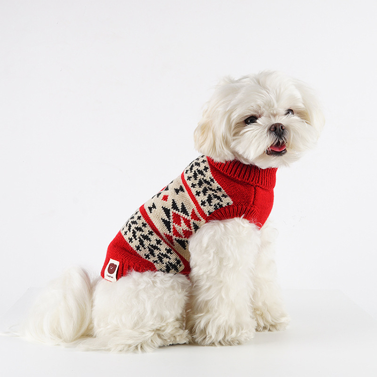 Personalisierte Puppier Dog Xmas gestrickter Jacquard-Pullover-Mantel-Rollkragen-hässlicher Weihnachtspullover 