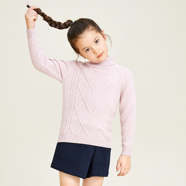 Langärmliger, hochgeschlossener, gestrickter Mädchen-Pullover mit Rautenmuster