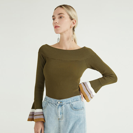 Klassischer Kragen mit ausgestellten Ärmeln, Kaschmir-Strick-Wollpullover für Frauen