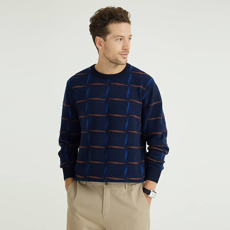 Langärmlige Jacquard-Strick-Kaschmirpullover für Herren