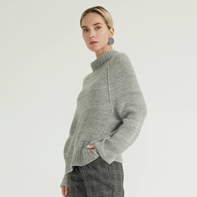 Schlichter modischer Rollkragenpullover in Grau für 2022 aus Wolle für Damen
