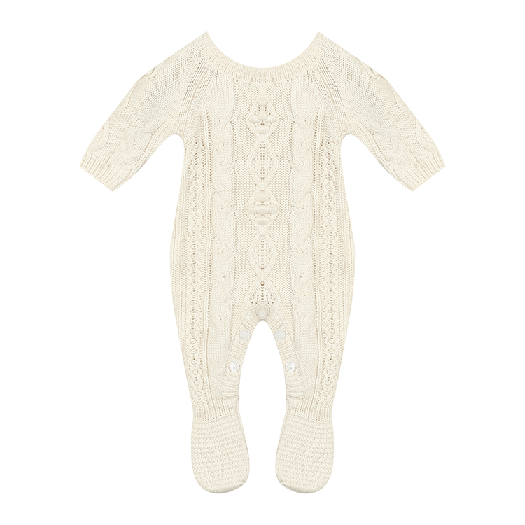 Klassischer, langärmliger, einfarbiger, modischer Knopf-Design-Baby-Strickoverall