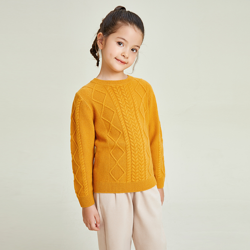 Rundhals-Pullover mit langen Ärmeln und verdrehtem Rautenmuster für Mädchen