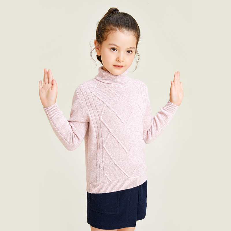 Langärmliger, hochgeschlossener, gestrickter Mädchen-Pullover mit Rautenmuster