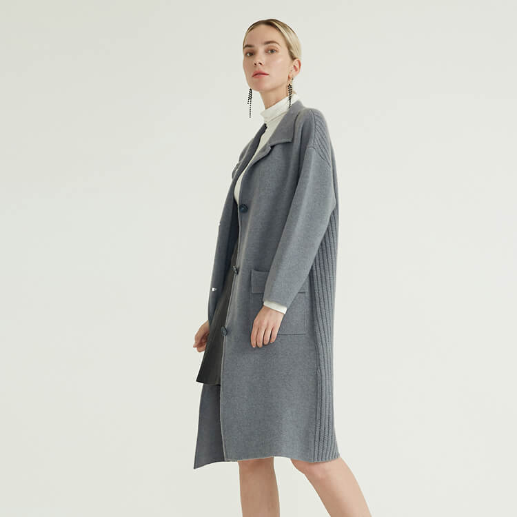 Grauer Premium-Trench-Strickmantel im neuen Stil für Damen