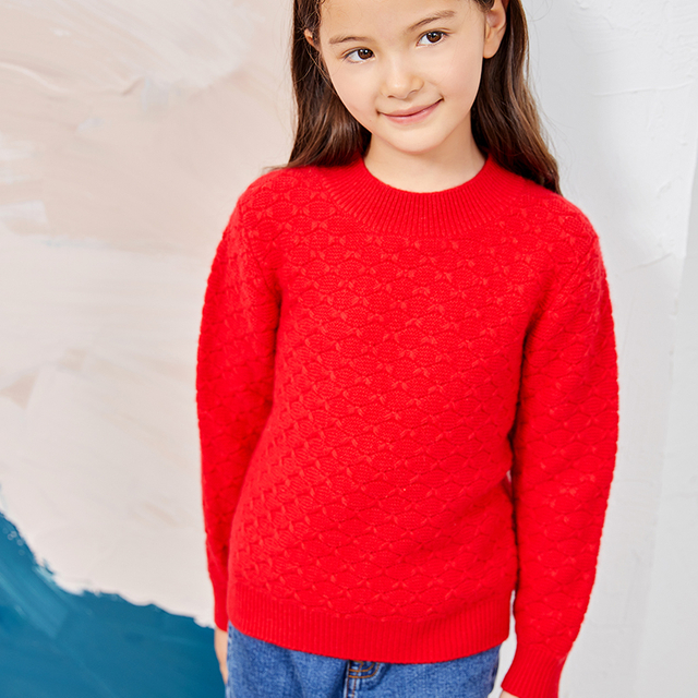 Rundhals-Langarm-Pullover im klassischen Fischschuppen-Design für Mädchen