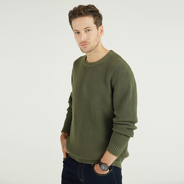 Grüner, langärmliger, klassischer Strickpullover für Herren