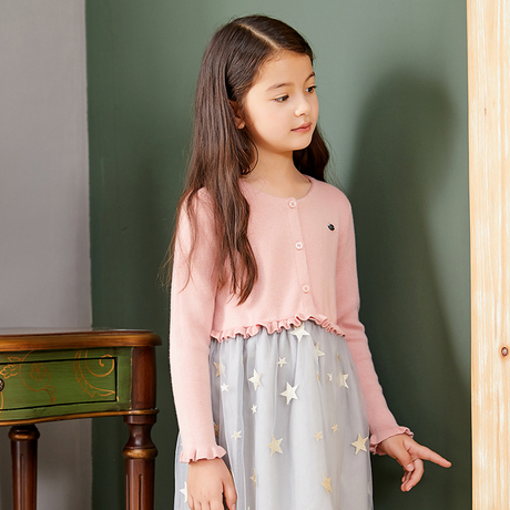 Rosa Strick-Patchwork-Gaze-Kleid für Mädchen