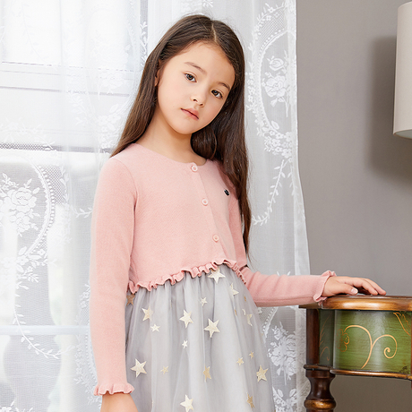 Rosa Strick-Patchwork-Gaze-Kleid für Mädchen