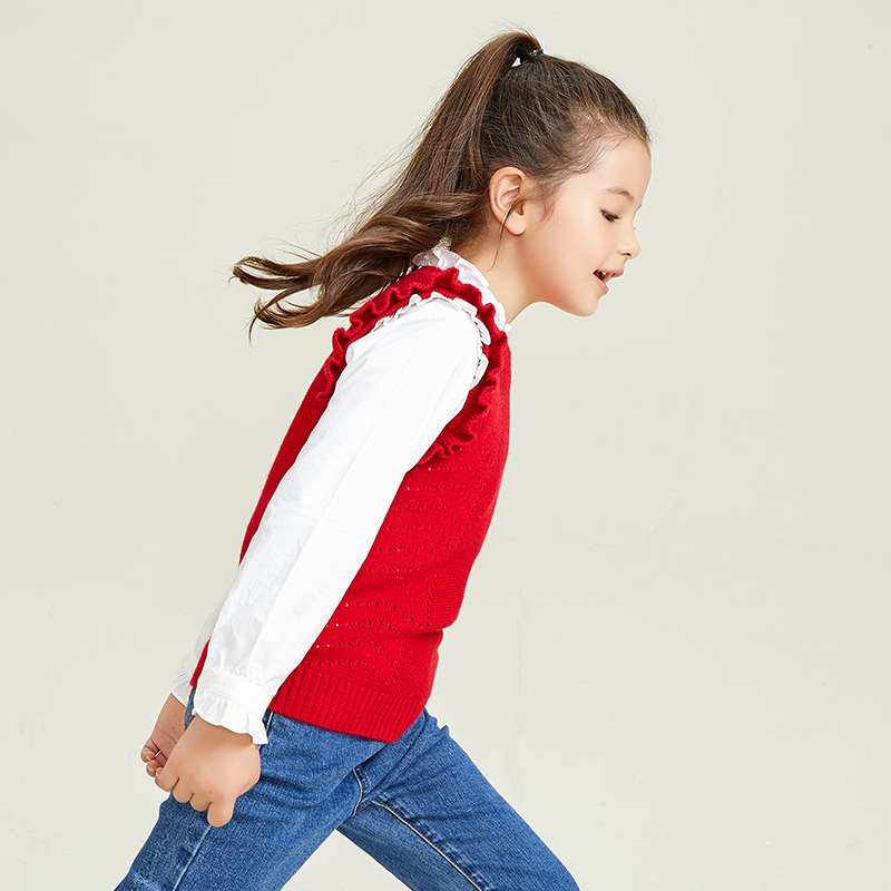 Ärmellose Pullover-Weste mit Rundhalsausschnitt für Mädchen mit gestricktem Ohrenrand-Design