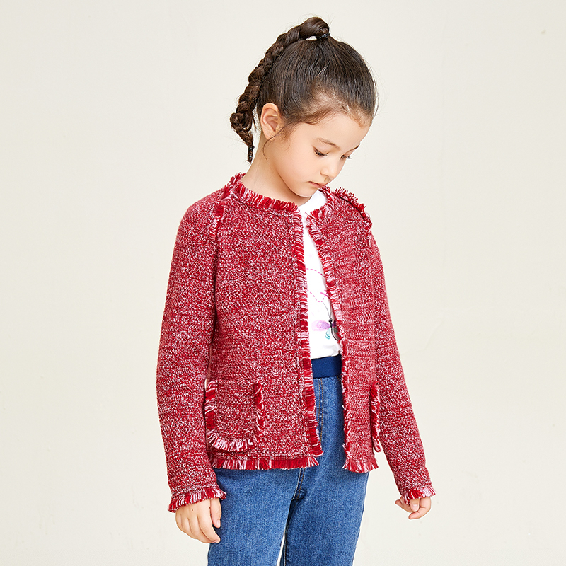 Little Fragrant Red Classic Design Langarm-Strickjacke für Mädchen