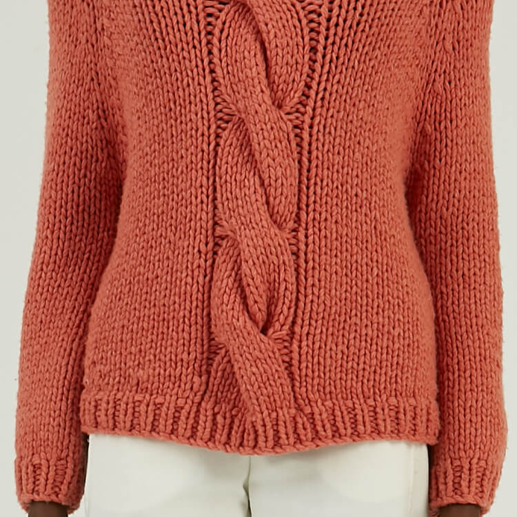 Benutzerdefinierte Winter Wollmischung Rot Womens Heavy Gauge Grobstrick Zopfmuster Pullover
