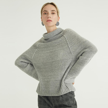 Schlichter modischer Rollkragenpullover in Grau für 2022 aus Wolle für Damen