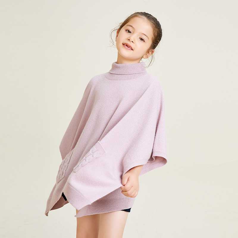 Rosa gestrickter ärmelloser Design-Pullover mit Stehkragen für Mädchen