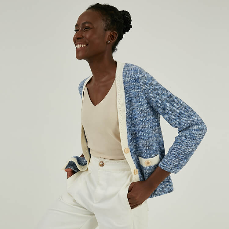 Benutzerdefinierte 100% Baumwolle Button Up Cropped Tweed Strickjacke Jacke für Frauen
