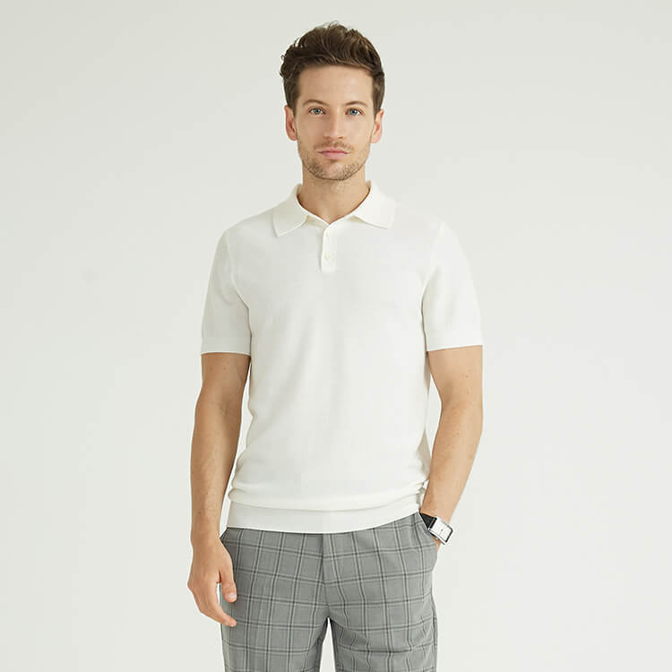 Benutzerdefinierte Herren 100 % Merinowolle weiß gestrickte Golf-Polo-Shirts