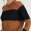Mohair gestrickte Langarm-Rundhalsausschnitt-Streifenoberteile für Damen, gestrickte übergroße Pullover für Damen