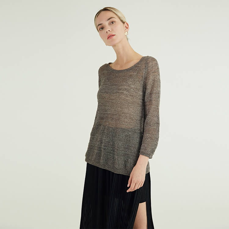 Frühlings- und Sommer-Tüll-Rücken-Spitzendesign-Strickpullover-Pullover für Frauen
