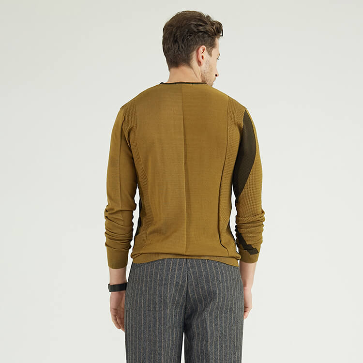 V-Ausschnitt, gestrickter, einfacher Kontrastfarben-Patchwork-Langarm-Pullover für Herren