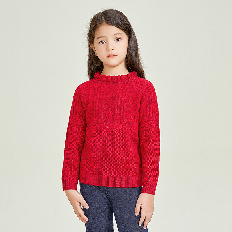 Spitze-Rundhals-Strick-Langarm-roter warmer Mädchen-Pullover-Pullover