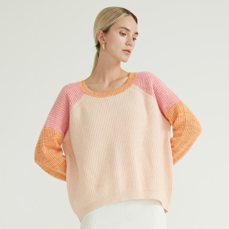 Kontrastfarbener klassischer Strickpullover mit Rundhalsausschnitt 2023 für Damen