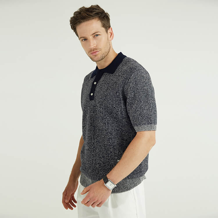 Benutzerdefinierte High-End-Woll-Yak-Mischung gerippte Strick-Poloshirts Golf-Shirts