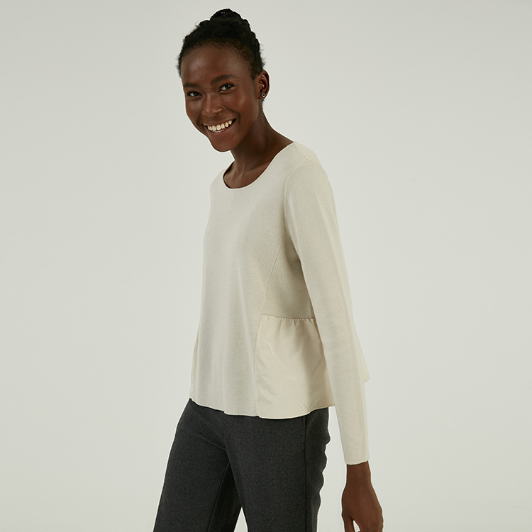 Maßgeschneiderte gestrickte gewebte Hybrid-Pullover mit feiner Maschenweite für Damen