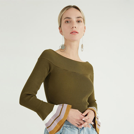 Klassischer Kragen mit ausgestellten Ärmeln, Kaschmir-Strick-Wollpullover für Frauen