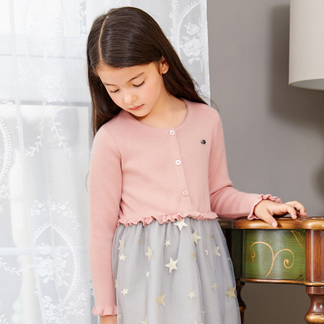 Rosa Strick-Patchwork-Gaze-Kleid für Mädchen